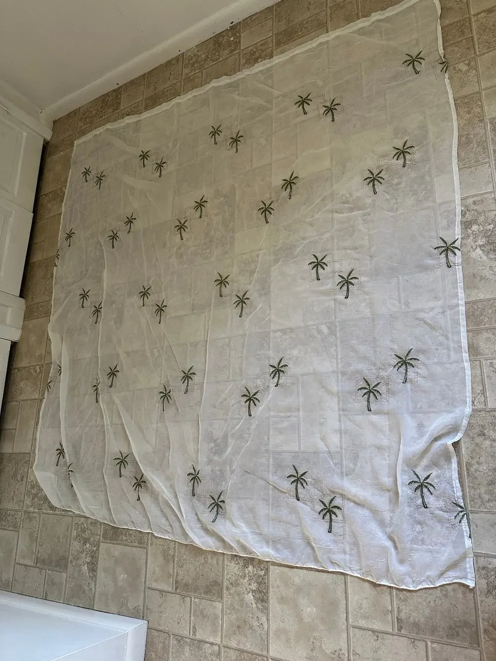 ABC Distributing Sheer White Fabric Shower Curtain Silver Palm Tree 70x71